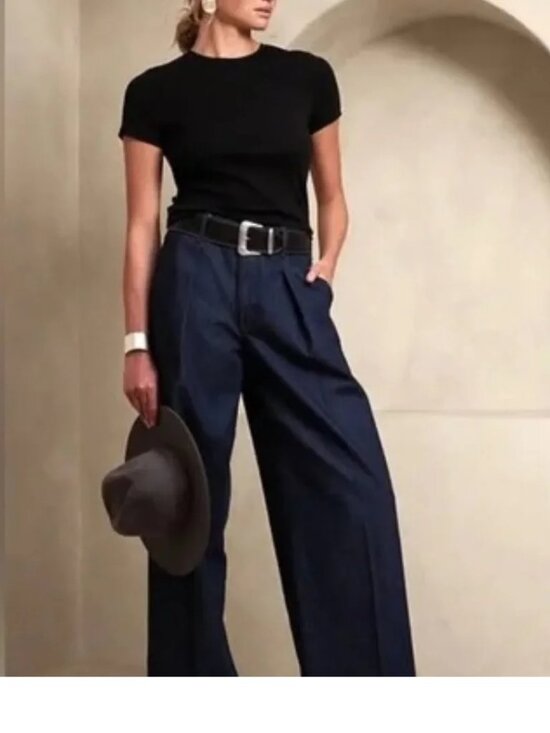 Banana Republic Denim - Banana Republic High Rise Relaxed Wide Leg Premium Denim Size 26 Long In Navy